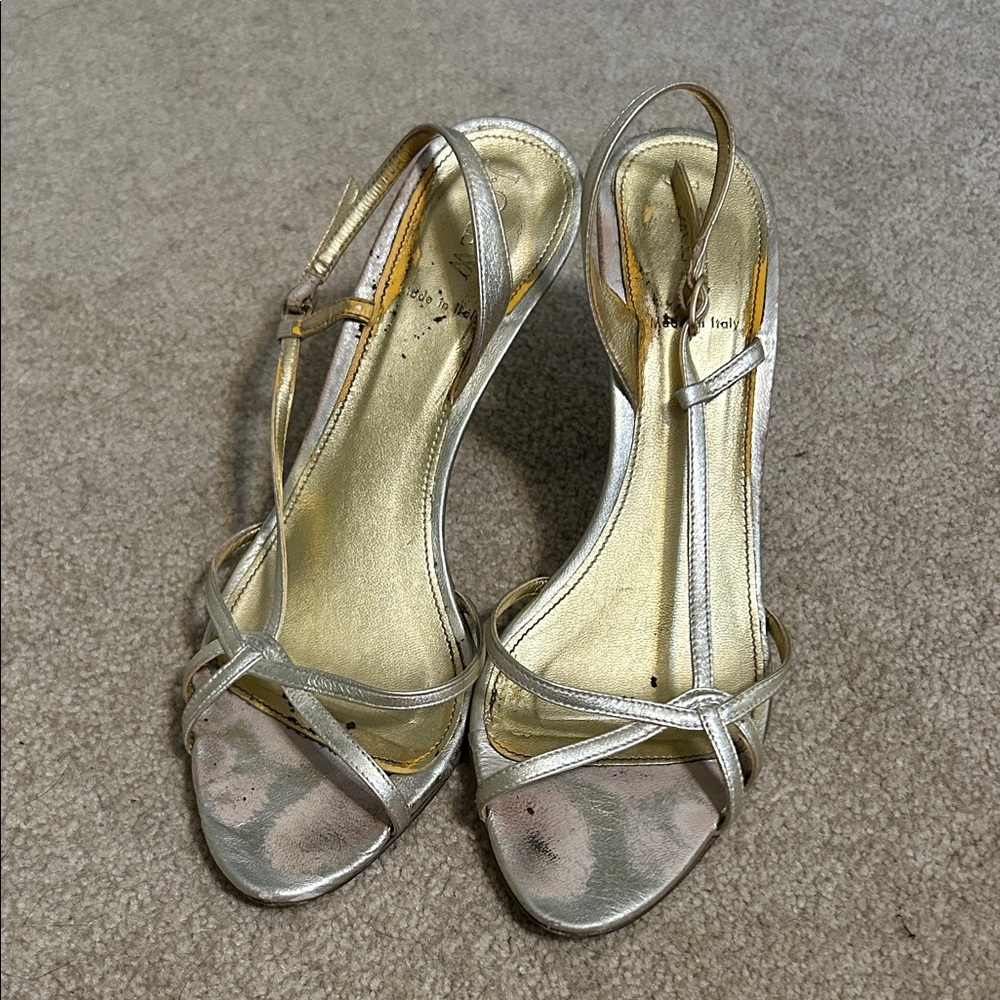 J. Crew Gold Leather Strappy Heels